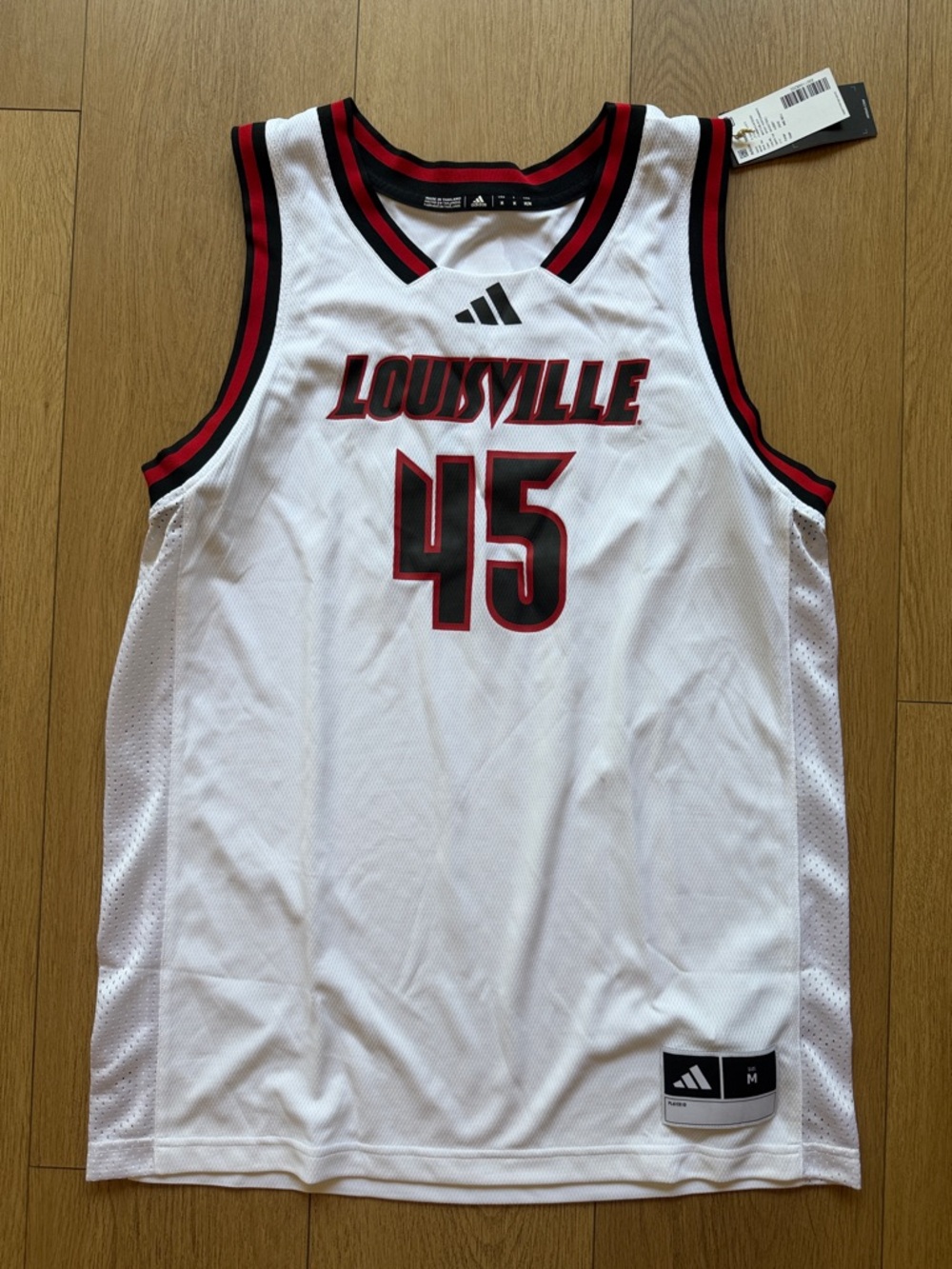 adidas Louisville White Red Black #45 Basketball Jersey